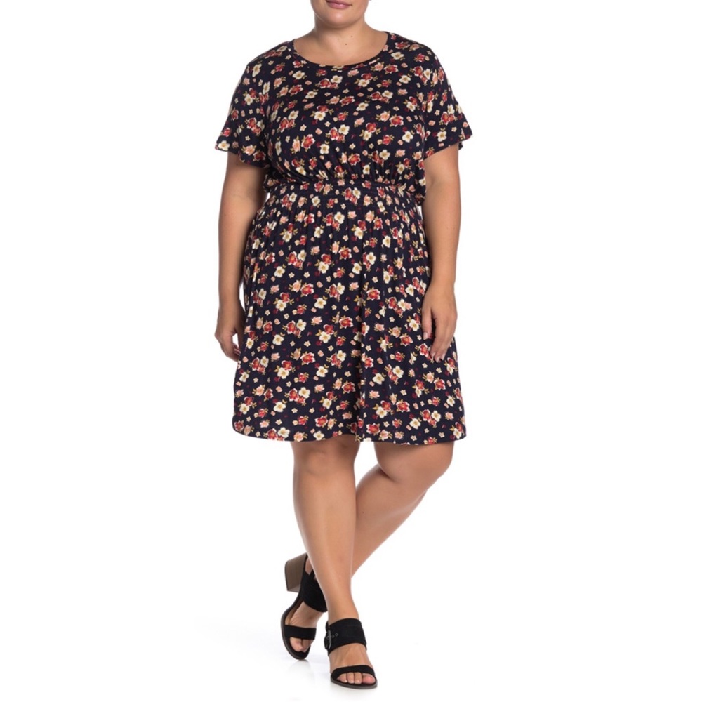 Bobeau Celeste Floral Print Smocked Waist Dress 3X